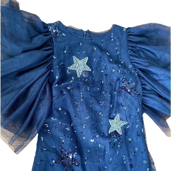 Holiday Black tule dress with sequin stars, back zipper, - Picture 7 of 15